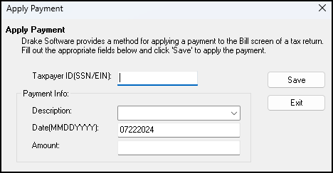 Image of Apply Payment window